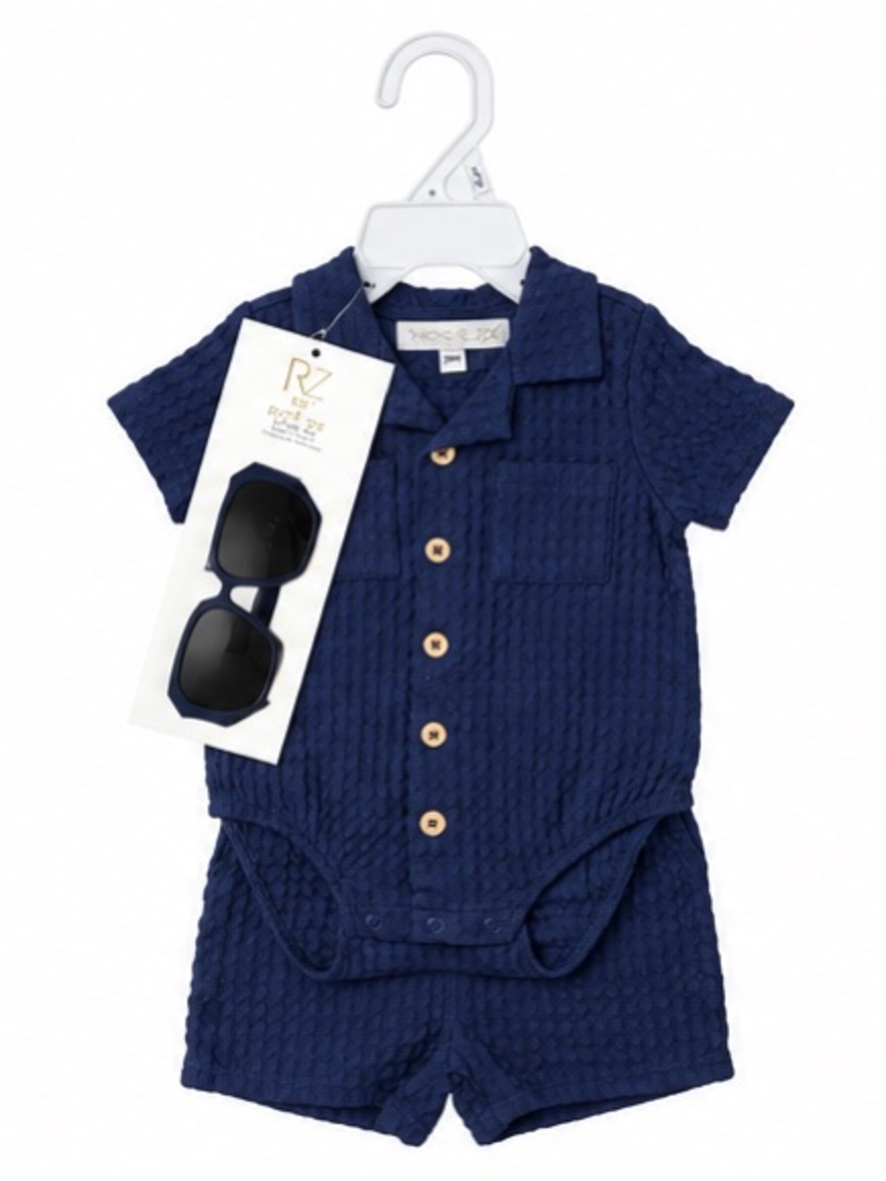 NEW - Rachel Zoe Baby Boy 3PC Navy Outfit Bodysuit Shorts Sunglasses 3-6M